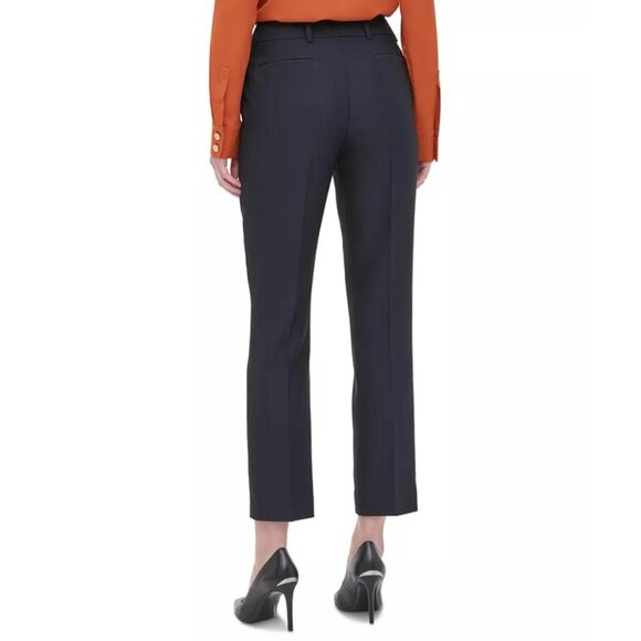 NWT Calvin Klein Women Size 14 14x29 Navy Twill Slim-Leg Trouser Ankle Pants NEW - Picture 2 of 3
